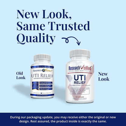 Research Verified UTI Relief - Urinary Tract Support Supplement - 100% Natural, Vegan with Lingonberry, Cranberry & D-Mannose - 1 Bottle (1 Month Supply)