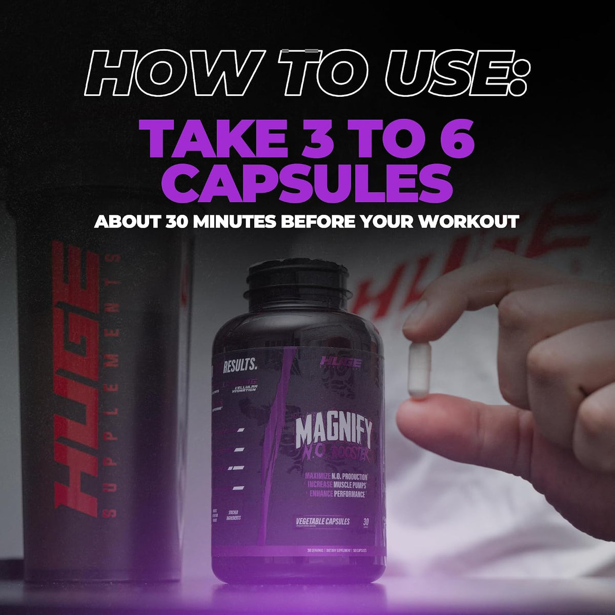 Huge Supplements Magnify Pump Pills & Nitric Oxide Booster, Enhance Muscle Pumps, Fullness & Vascularity, Science-Backed Ingredients - NO3-T Nitrates, Agmatine Sulfate, VasoDrive-AP (180 Capsules)