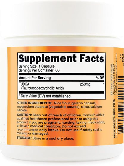 Type Zero Clean TUDCA (250mg) 60 Capsules, 60 Servings | Pure Tauroursodeoxycholic Acid Supplement, Bile Salt Derivative