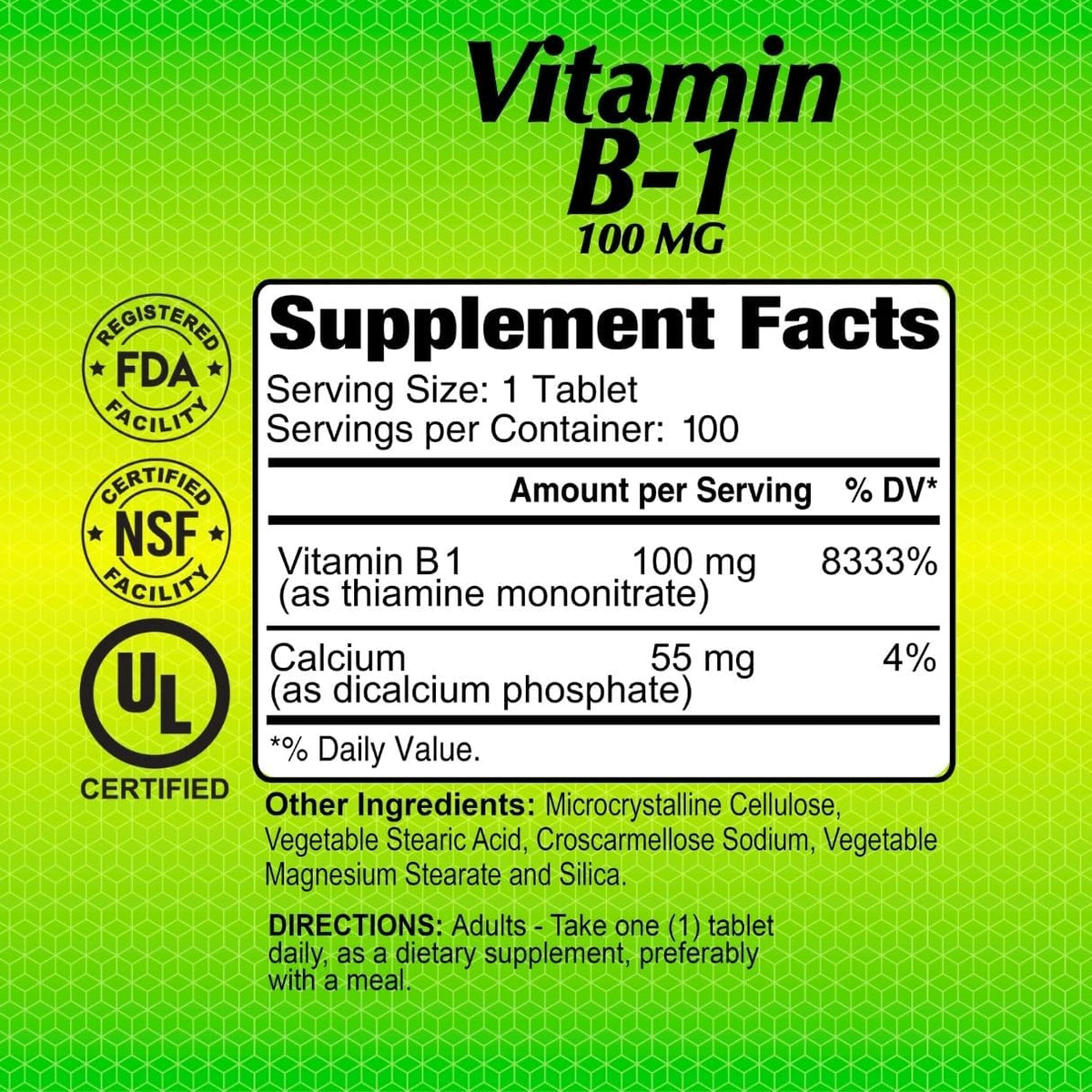 ALFA VITAMINS Vitamin B-1 100 Mg 100 Tablets. Thiamine