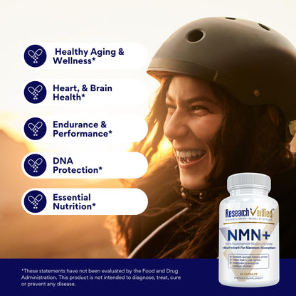 Research Verified NMN - Boost Cellular Energy, Support Healthy Aging & Vitality - 500mg Pure NMN - 60 Capsules - 1 Bottle
