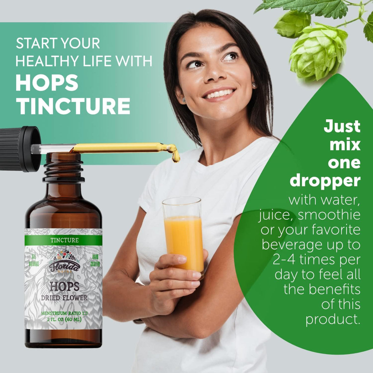 Hops Tincture, Organic Hops Extract Drops (Humulus Lupulus) Dried Flowers - Non-GMO 2 oz