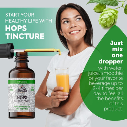 Hops Tincture, Organic Hops Extract Drops (Humulus Lupulus) Dried Flowers - Non-GMO 2 oz