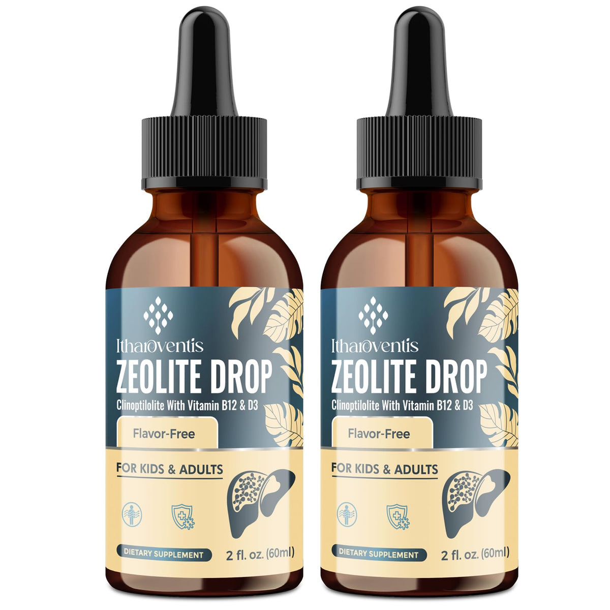 Itharoventis Clinoptilolite Zeolite Drops with B12 & D3, 2 Fl Oz | Liquid mineral formula with methyl B12 and vitamin D3