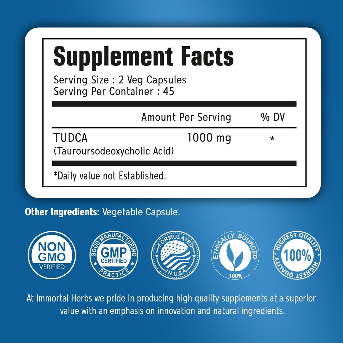 TUDCA Supplement 1000mg, Tauroursodeoxycholic Acid Bile Salts, 90 Vegan Capsules, Non-GMO & Gluten Free Formula TUDCA Powder Capsules