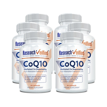 Research Verified CoQ10-100% Pure Extra Strength 300mg CoQ10 – Improved Absorption and Bioavailability with Bioperine - Boost Antioxidant Levels, Improve Cardiovascular Health, 180 Vegan Capsules