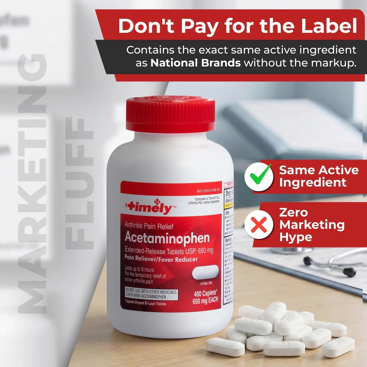 TIME-Cap Labs 400 Caplets Extended Release Acetaminophen 650mg - Pain Reliever & Fever Reducer for Adults, Helps with Headaches, Backaches, Muscle Pain, Toothaches, Arthritis & Menstrual Cramps TIME-CAP LABS, INC.Buy Supplements Australia