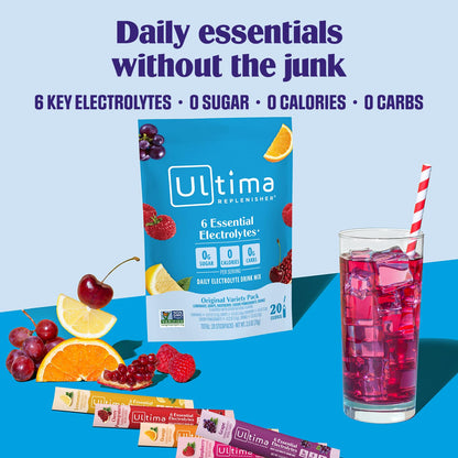 Ultima Replenisher Electrolyte Powder Drink Mix Bundle – Sugar Free – Variety, Gut Health – 20 Stickpacks, 14 Stickpacks – 6 Electrolytes and Minerals – Keto Friendly, Vegan, Non-GMO