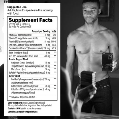 Mdrive Boost and Burn Testosterone Booster & Fat Burner for Men, 60 Caps | KSM-66 Ashwagandha; Chromax chromium; Thermogenic formula; Boosts energy & endurance; Supports lean muscle; 30-day supply