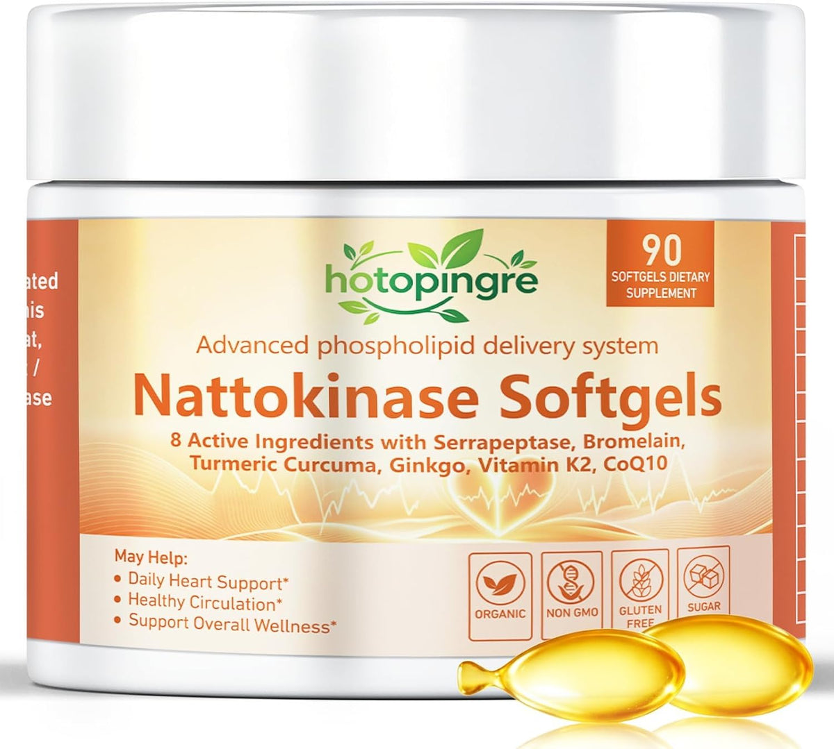 Liposomal Nattokinase 10800 FU Supplement Softgels, Ultimate 8-in-1 Nattokinase Serrapeptase Enzyme Blend w. Bromelain Curcumin CoQ10 K2 MK7 for Circulatory Heart & Digestive Spike -Men & Women