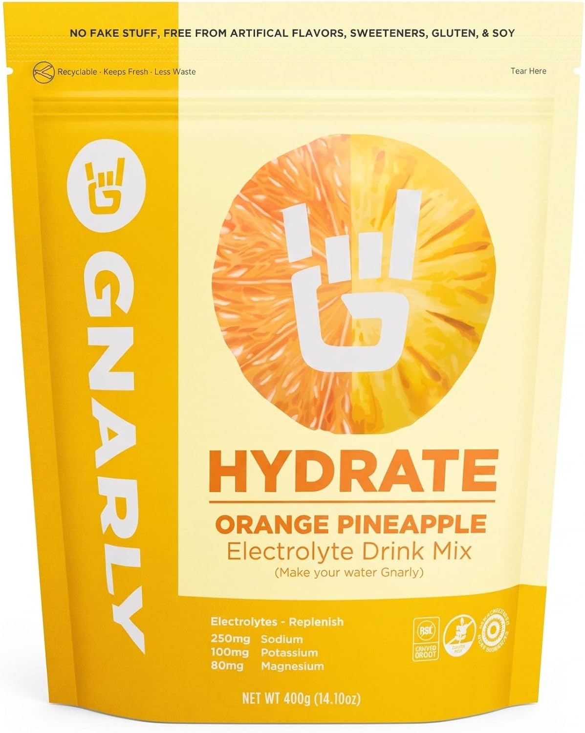 Gnarly Nutrition Hydrate Electrolyte Powder – Orange Pineapple Exercise Hydration Drink Mix – NSF Sport Certified – Electrolyte Solution, Performance & Recovery – Orange Pineapple, 14.10 oz