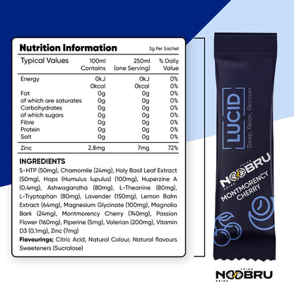 Noobru Lucid Nootropic Sleep Powder Drink for Deep Quality Dream Sleep with Magnesium, Ashwagandha, Valerian, Lemon Balm and Vitamin D for Deep, Quality Sleep, Stress and Restoration.