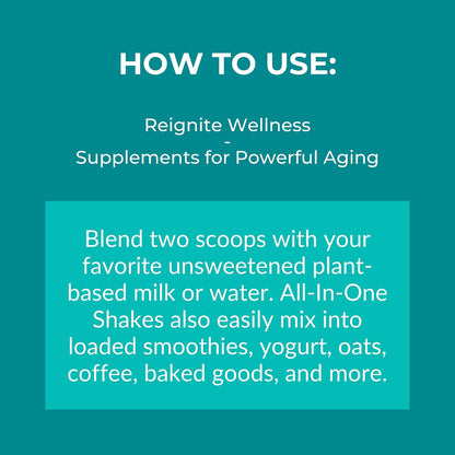 Reignite Wellness by JJ Virgin | Vanilla Plant-Based All-in-One Shake | New & Improved Formula Plant Protein Powder, Vitamins, Minerals, Greens & Aminos | 20g of Plant Protein | 30 Servings