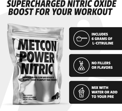 MetCon Power Pre-Pump Nitric Oxide Booster - Pre Workout Nitric Oxide Supplement - Boost Nitric Oxide, Increase Blood Flow, and Amplify Strength - All Natural | Unflavored