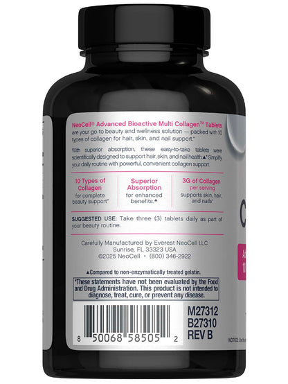 NeoCell Super Multi Collagen Peptides | 120 Tablets | 10 Types of Collagen | Skin, Hair and Nails | Beauty Supplement | For Men and Women