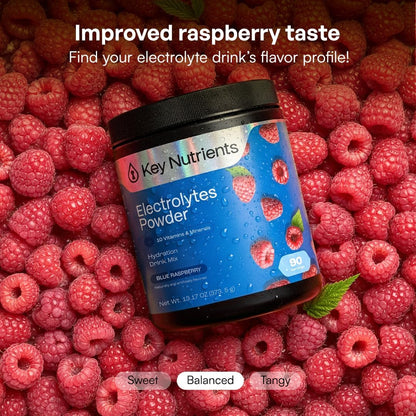 KEY NUTRIENTS Electrolytes Powder Bundle, Refreshing Lemonade 90 Servings Jar + Sweet Blue Raspberry 90 Servings Jar, Sugar Free Hydration Drink Mix with Vitamins & Minerals, No Calories