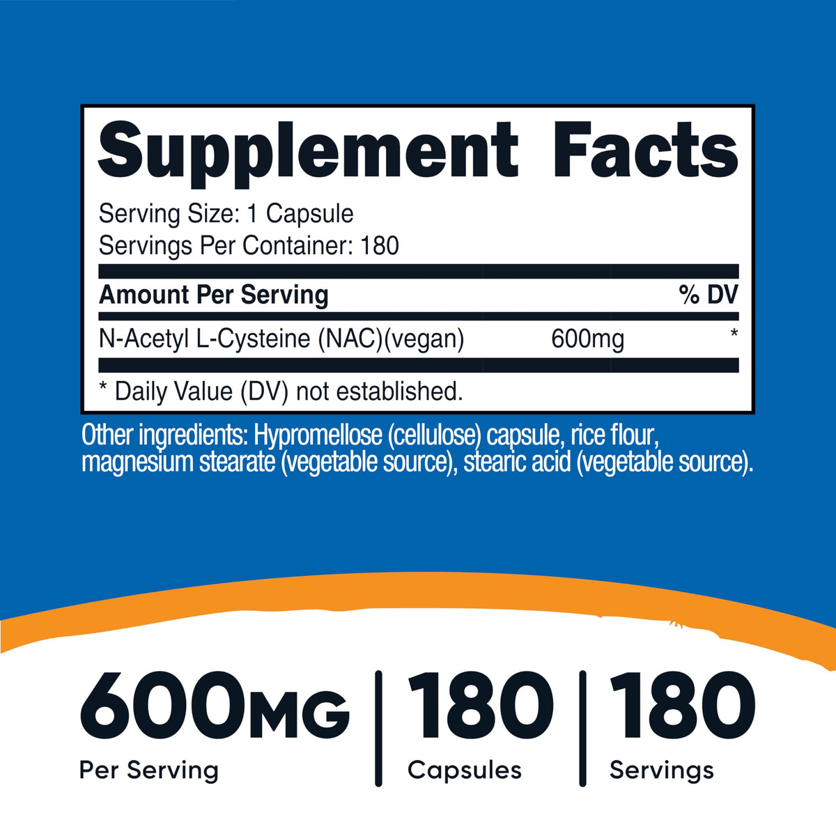 Nutricost N-Acetyl L-Cysteine (NAC) 600mg, 180 Capsules | GMO-Free And Gluten Free