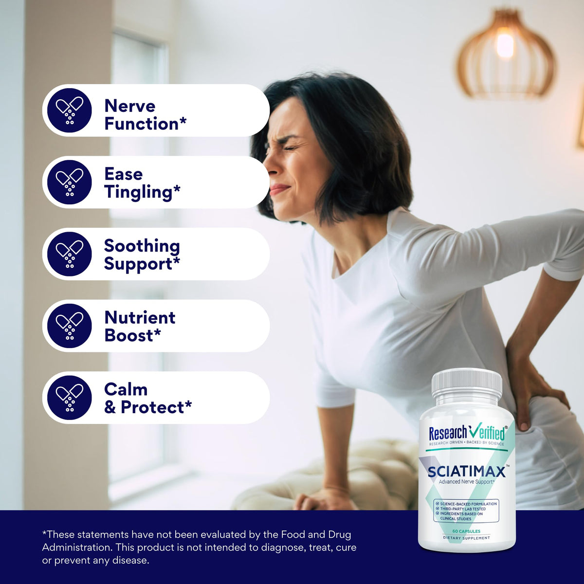 Research Verified Sciatimax – Sciatica & Nerve Support with B Vitamins, Magnesium, Corydalis, Boswellia & Alpha Lipoic Acid – 60 Vegan Capsules
