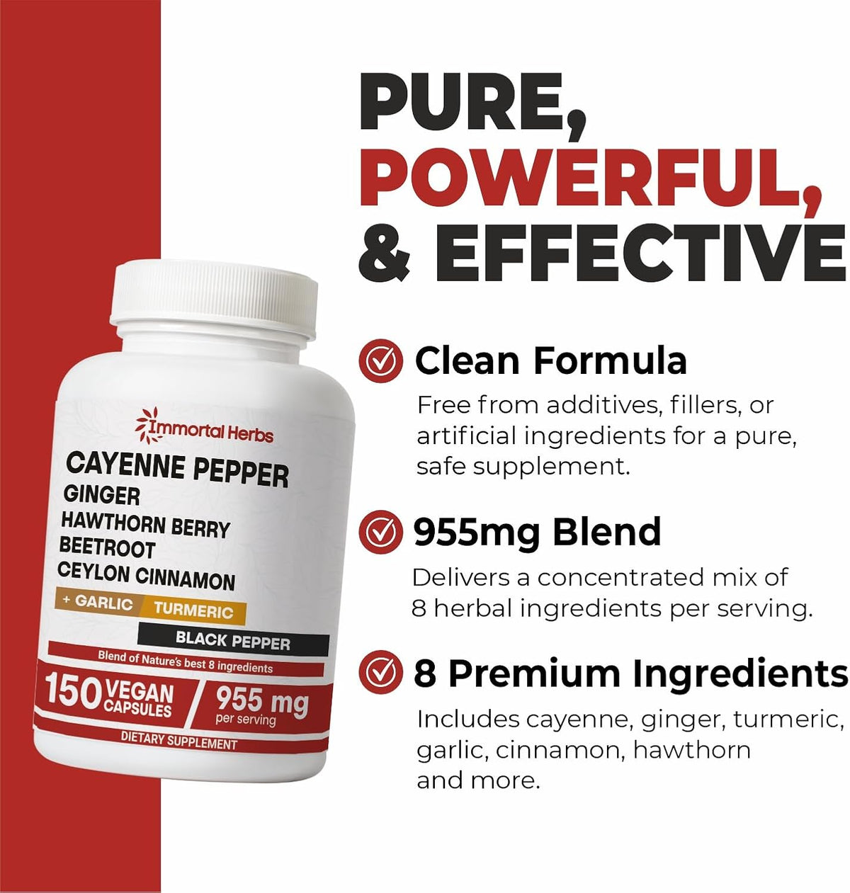 Cayenne Pepper Capsules w/Garlic, Ginger, Hawthorn, Turmeric, Cinnamon, Beet Root and Black Pepper Extract, 150 Cayenne Capsules, Non-GMO & Gluten Free Capsaicin Supplement