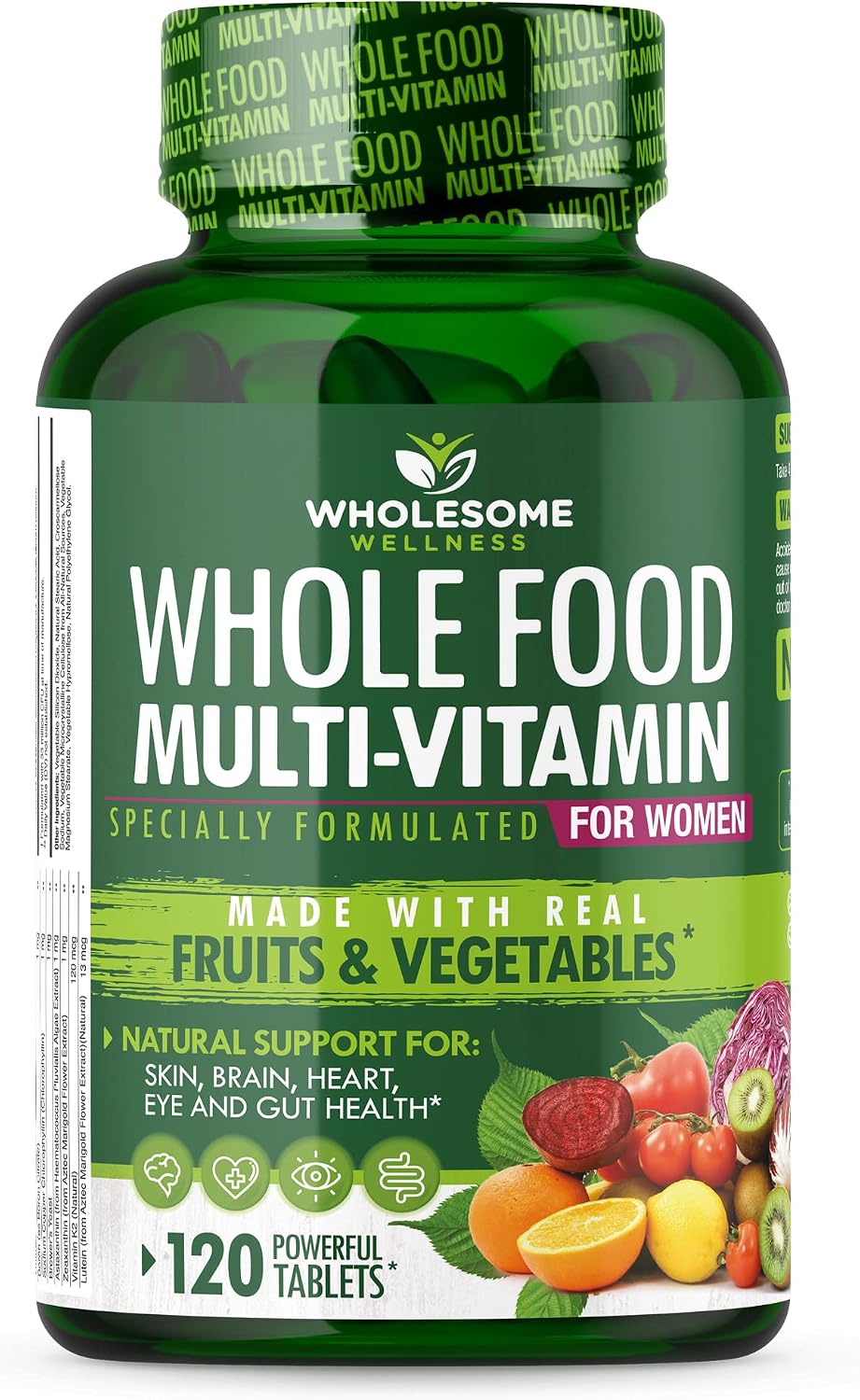 Wholesome Wellness Whole Food Multivitamin for Women - Natural Multi Vitamins, Minerals, Organic Extracts - 120 Tablets
