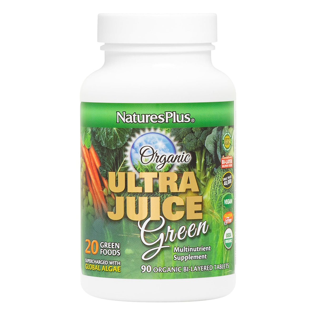 NaturesPlus Ultra Juice Green - 90 Bi-Layered Tablets - Supports Immune Health, Digestion & Energy Production - Organic, Non-GMO, Vegan, Gluten Free - 45 Servings NaturesPlus buy supplements Au