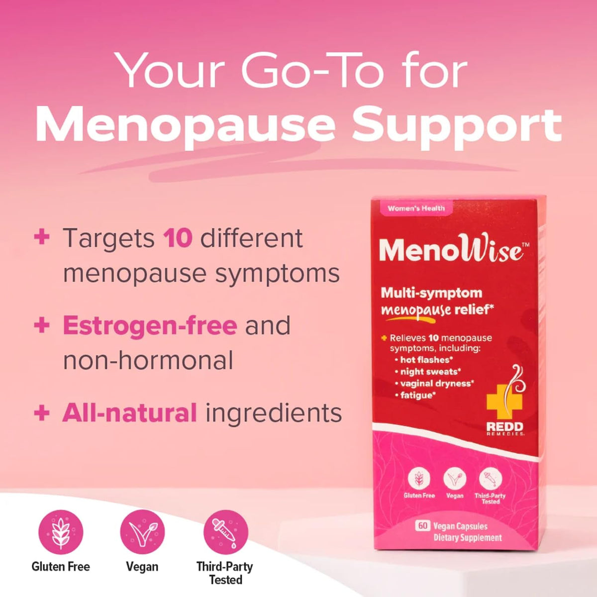 Redd Remedies, MenoWise, Relieves Symptoms, Including Hot Flashes, Night Sweats, Vaginal Dryness, and More, 60 Vegan Capsules