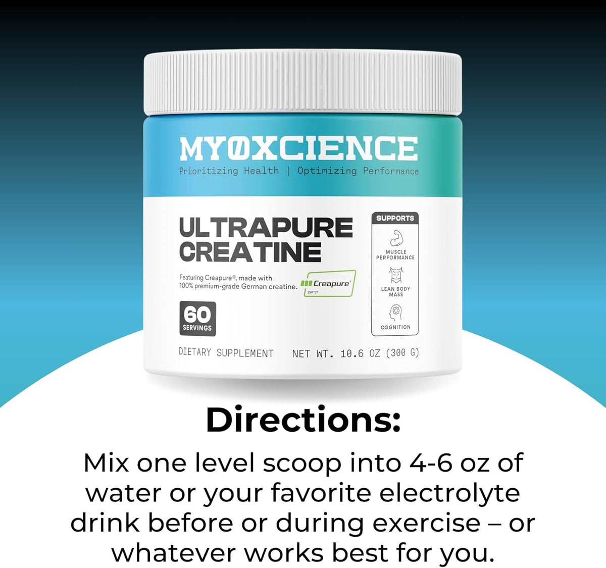 MYOXCIENCE Creapure® Creatine Monohydrate | Supports Strength & Muscle Mass, Cognition and Lean Body Mass | Unflavored (60 Serving Jar)