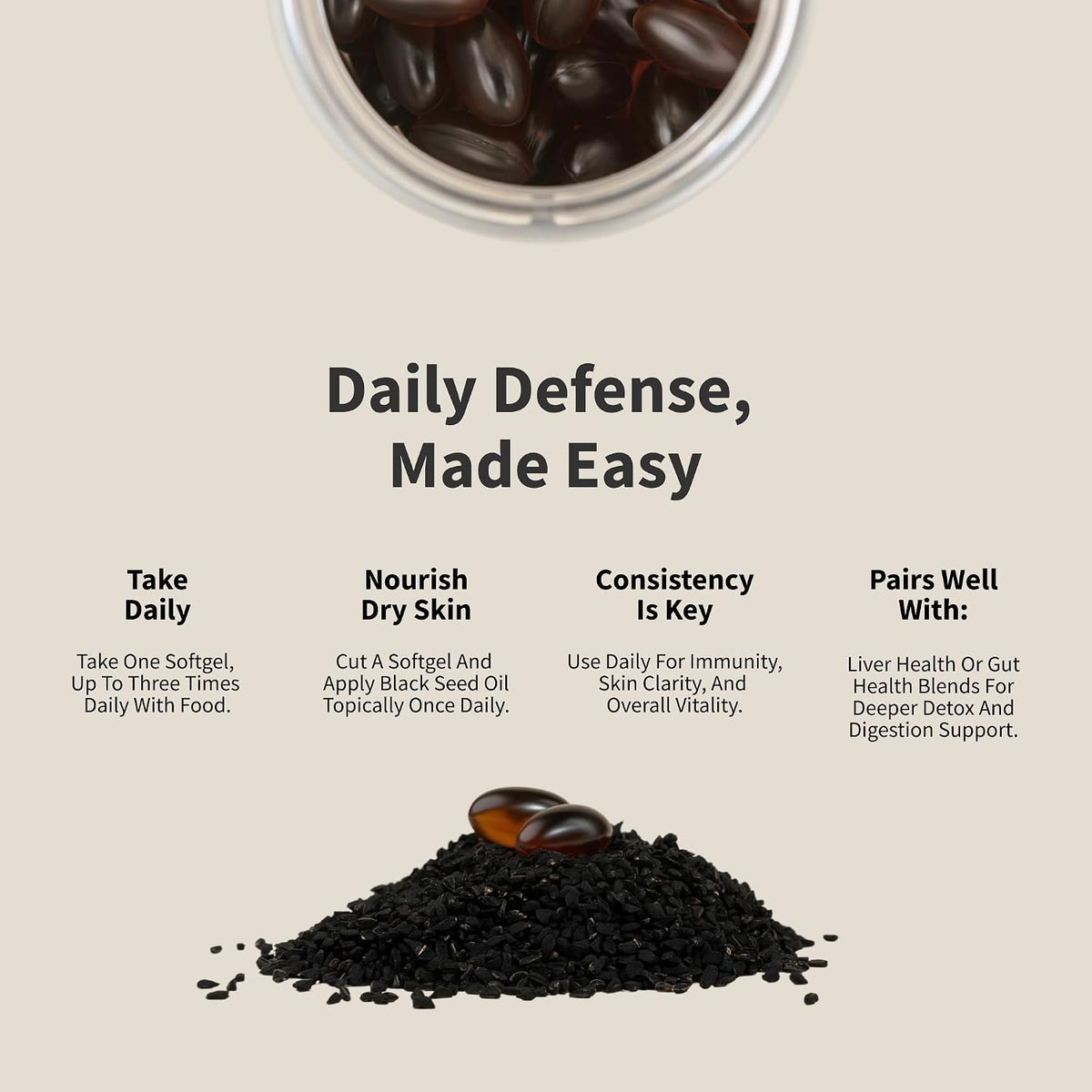 Snap Supplements Black Seed Oil for Immune Health, 90 Softgel Capsules | 100% Cold Pressed Black Cumin Seed Oil, Supports Immune Health, Detox, Skin, Hair, Joints & Overall Wellness