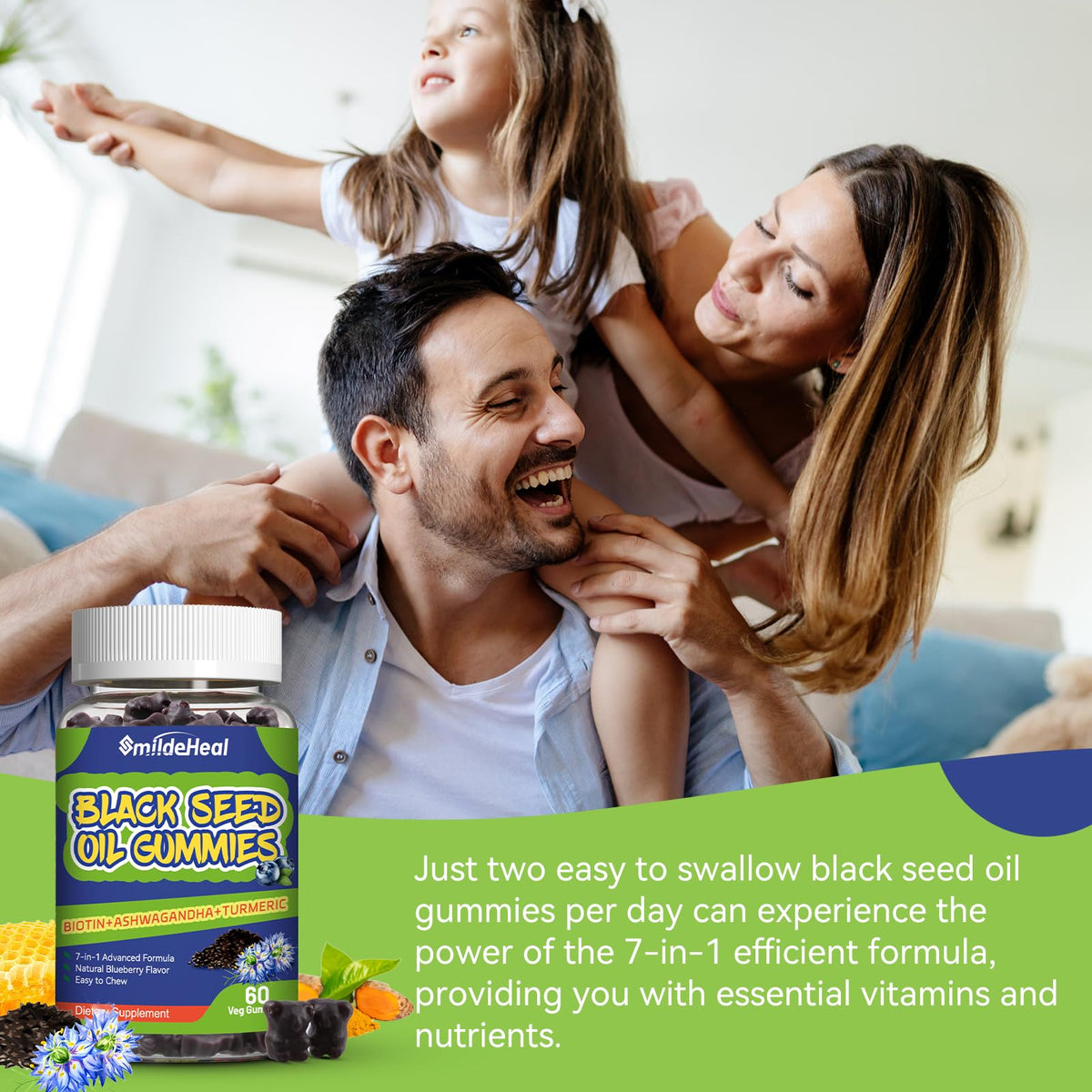 Black Seed Oil Gummies, Organic Black Cumin Seed Oil Gummies, Black Cumin Seed Oil Organic 500mg, Chewable Black Seed and Honey Gummies, Vegan, 60 Gummies