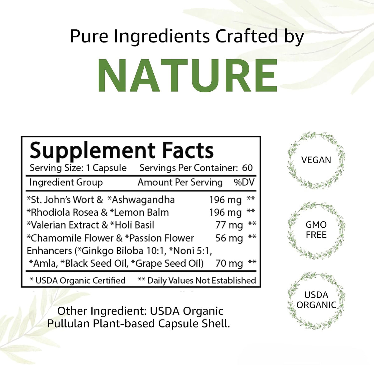 Bodymune Organic MoodBliss | Supports a Calm, Relaxed & Positive Mood* | with Ashwagandha, St. John's Wort & Lemon Balm | USDA Organic, USA-Made, Non-GMO, Gluten-Free - 60 cts.