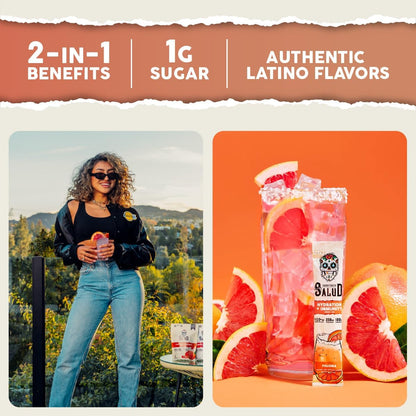 Salud 2-Pack | 2-in-1 Hydration + Immunity (Hibiscus) & Hydration + Immunity (Paloma) – 15 Servings Each, Agua Fresca Drink Mix, Non-GMO, Gluten Free, Vegan, Low Calorie, 1g of Sugar