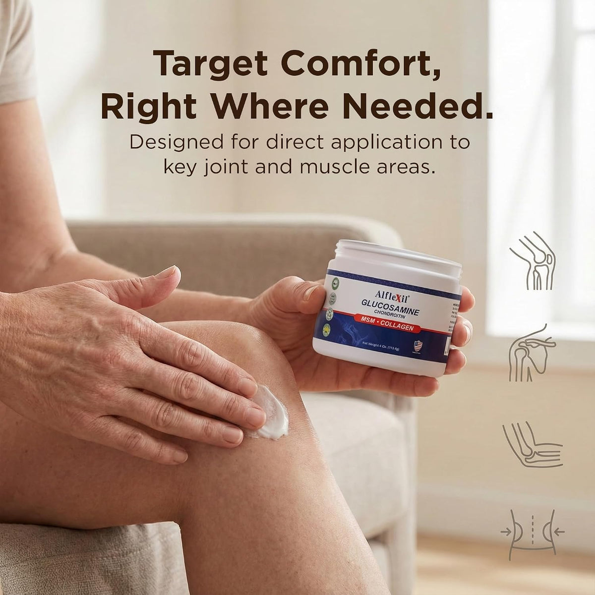 Glucosamine Plus Chondroitin Cream with MSM & Collagen, Supports Healthy Joints, Joint & Muscle Pain Relief, Improves Mobility, Fast Absorption, and Moisturizes Skin, 4 Oz.