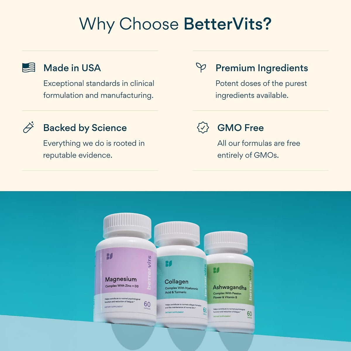 Bettervits Collagen Peptides Complex with Hyaluronic Acid & Turmeric | Hydrolyzed Marine Collagen Supplements for Women & Men | Collagen with Vitamin C for Skin, Hair, Nails & Joints – 60 Capsules
