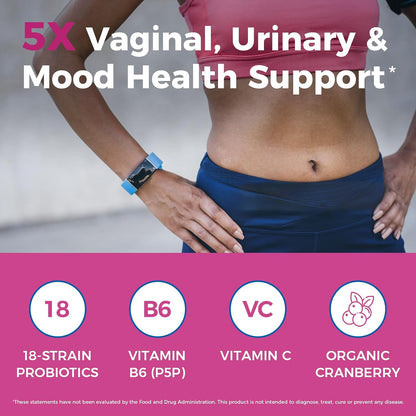 NewRhythm Probiotics for Women, P-5-P, Vitamin C & Organic Cranberry, 100 Billion CFU 18 Strains, Prebiotics & Vaginal Probiotics for Digestive Health & PH Balance, 60 Capsules, No Dairy