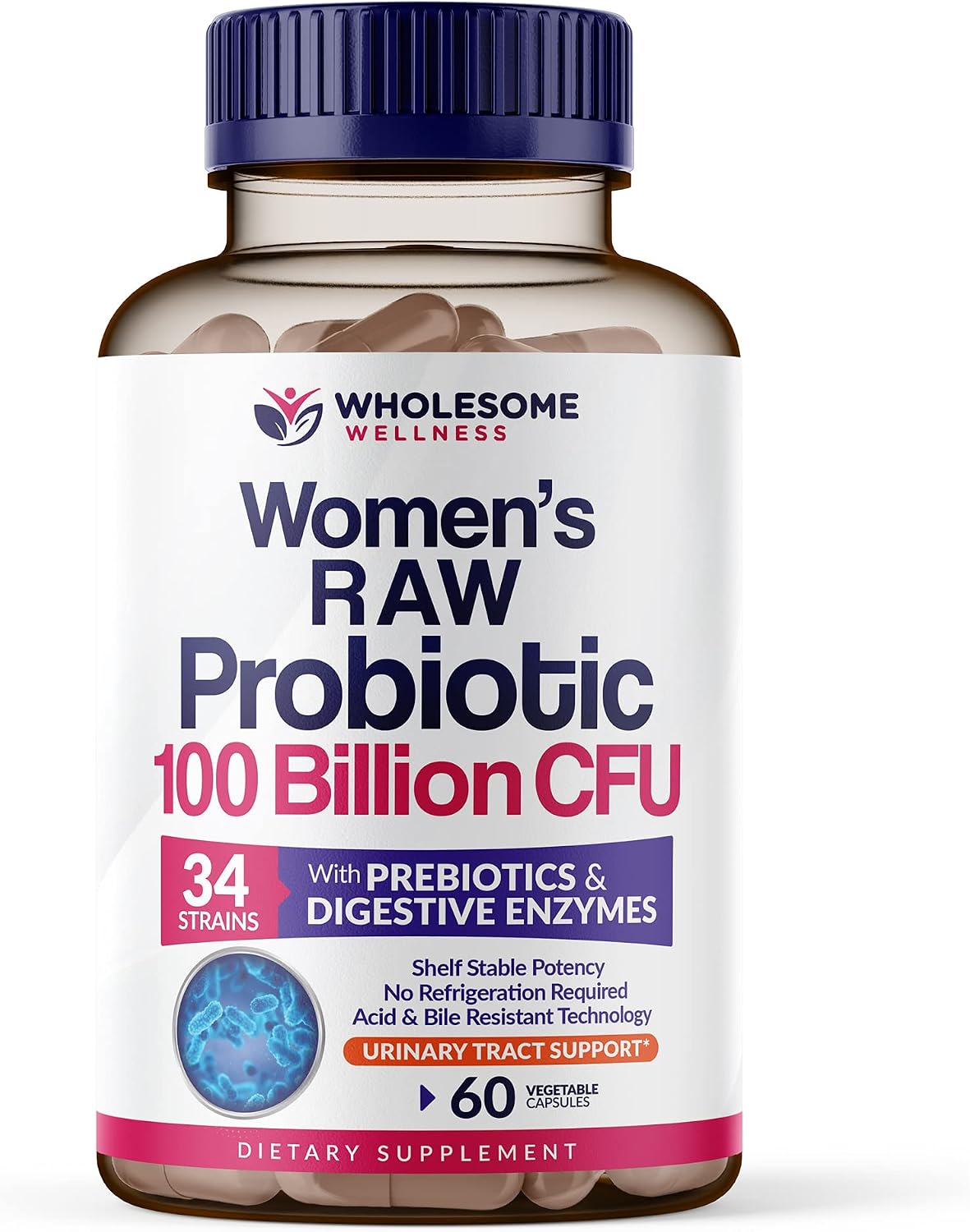 Wholesome Wellness Dr. Formulated Raw Probiotics for Women 100 Billion CFUs + Digestive Enzymes 1000MG Plus Prebiotics & Probiotics Supplement Bundle