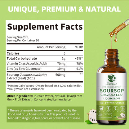 Lukaree Pure Soursop Graviola Leaves Extract - Immune Energy & Gut Support | Soursop Bitters Liquid Drop for Cell Support & Regeneration – Cold Extract with High Potency– Vegan | Gluten-Free | 2 Fl Oz