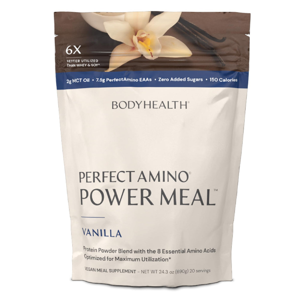 BodyHealth PerfectAmino Power Meal Shake New Dark Chocolate Flavor with MCT Oil Carb 10 and Perfect Amino Protein Base (20 Servings)
