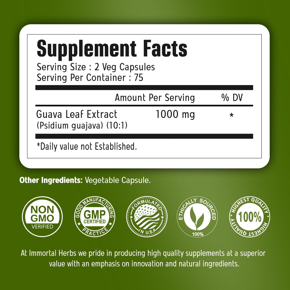 Guava Leaf Extract 1000mg, 10:1 Extra Strength, 150 Pills, Non-GMO & Gluten-Free Guava Extract Capsules for Women and Men