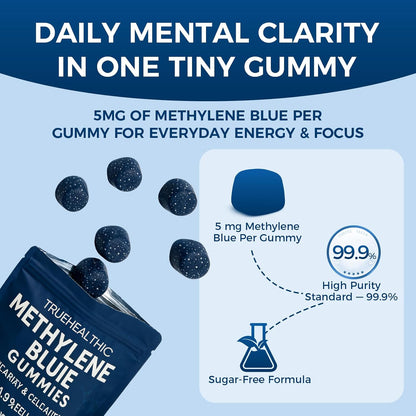 Methylene Blue Gummies, for Cognitive Support & Mental Focus, Clean 5mg of Methylene Blue Per Gummy, 99.9% Pure, Vegan, 60 Gummies