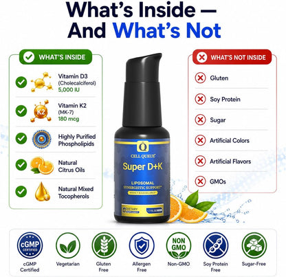Liposomal Vitamin D3 K2 Liquid 5000 IU – Nanoemulsified D3 + Vitamin K2 MK-7 for High Absorption, Bone & Muscle Support, Immune Health, Calcium Absorption Support, Non-GMO, 50 Servings