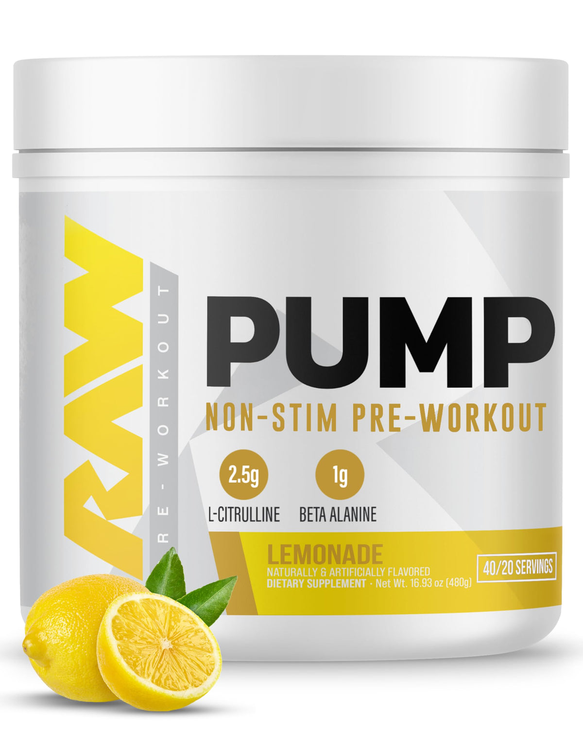 RAW Pump Stim Free Pre Workout (Watermelon) - Non-Stimulant Pre Workout Supplement Powder Nitric Oxide Booster - Pre Workout Supplements Drink for During Workout - 40 Servings