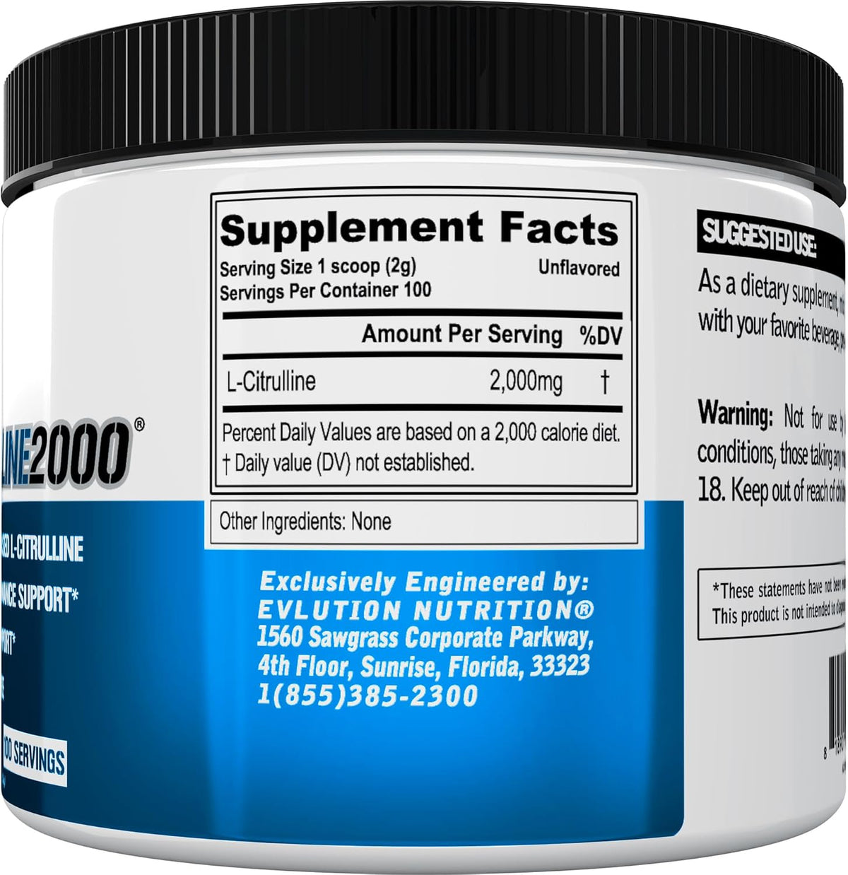 L-Citrulline2000 Nitric Oxide Pre Workout Powder - Evlution Nutrition High Strength L Citrulline Powder for Enhanced Muscle Strength and Intense Pumps - Plant Based Nitric Oxide Booster - Unflavored