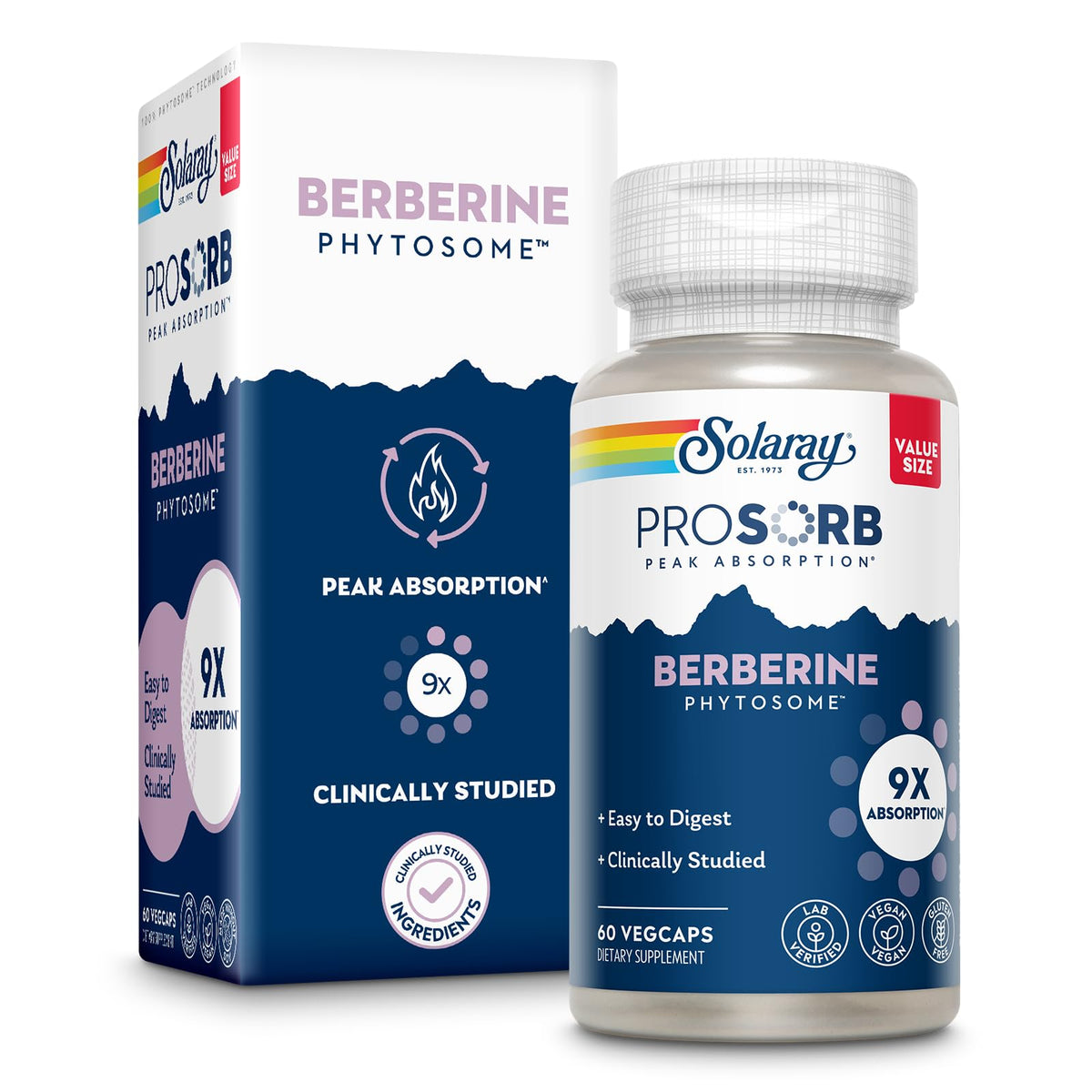 SOLARAY Berberine Phytosome - 9X Absorption and Easy-to-Digest - Standardized to 30% Berberine HCl - Vegan, Made Without Soy - 60-Day Guarantee - 30 Servings, 30 VegCaps