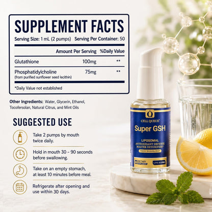 Liposomal Glutathione Liquid Supplement - Cellular Antioxidant Support with Phosphatidylcholine - Supports Liver Health, Immune System, Skin Radiance & Healthy Aging, 1.7 fl oz | Ultra High Absorption Glutathione Supplement with Reduced Glutathione & Phos