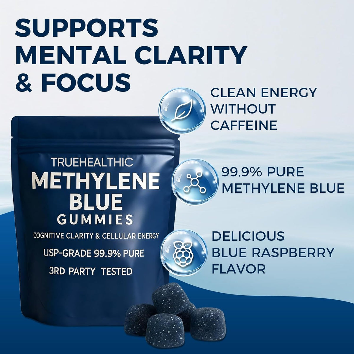Methylene Blue Gummies, for Cognitive Support & Mental Focus, Clean 5mg of Methylene Blue Per Gummy, 99.9% Pure, Vegan, 60 Gummies