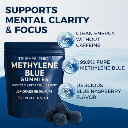 Methylene Blue Gummies, for Cognitive Support & Mental Focus, Clean 5mg of Methylene Blue Per Gummy, 99.9% Pure, Vegan, 60 Gummies