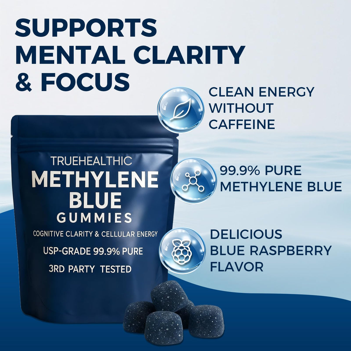 Methylene Blue Gummies, for Cognitive Support & Mental Focus, Clean 5mg of Methylene Blue Per Gummy, 99.9% Pure, Vegan, 60 Gummies