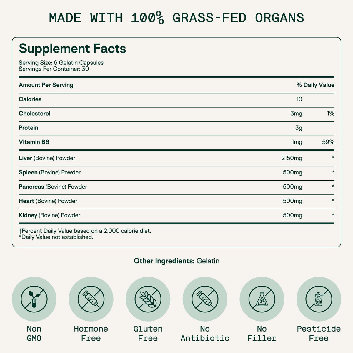 Adapt Naturals Beef Organ Supplement, Bioavailable Grass Fed Organ Capsules | Blend of Beef Liver, Heart, Kidney, Pancreas, Spleen, Supports Liver Cleanse Detox & Repair, Source of CoQ10 - 30 Days Supply