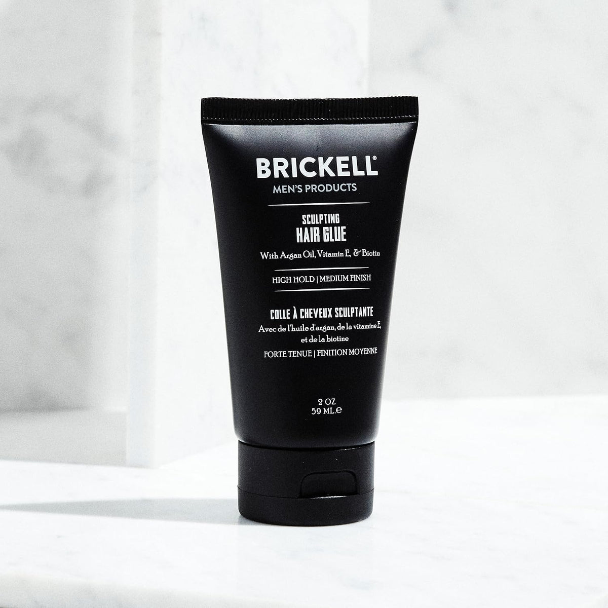 Brickell Men's Hair Styling Sculpting Hair Glue For Men, All Day Lasting Hold for Sculpting and Shaping Hair, With Argan Oil, Vitamin E, and Aloe, 2 Ounce, Scented