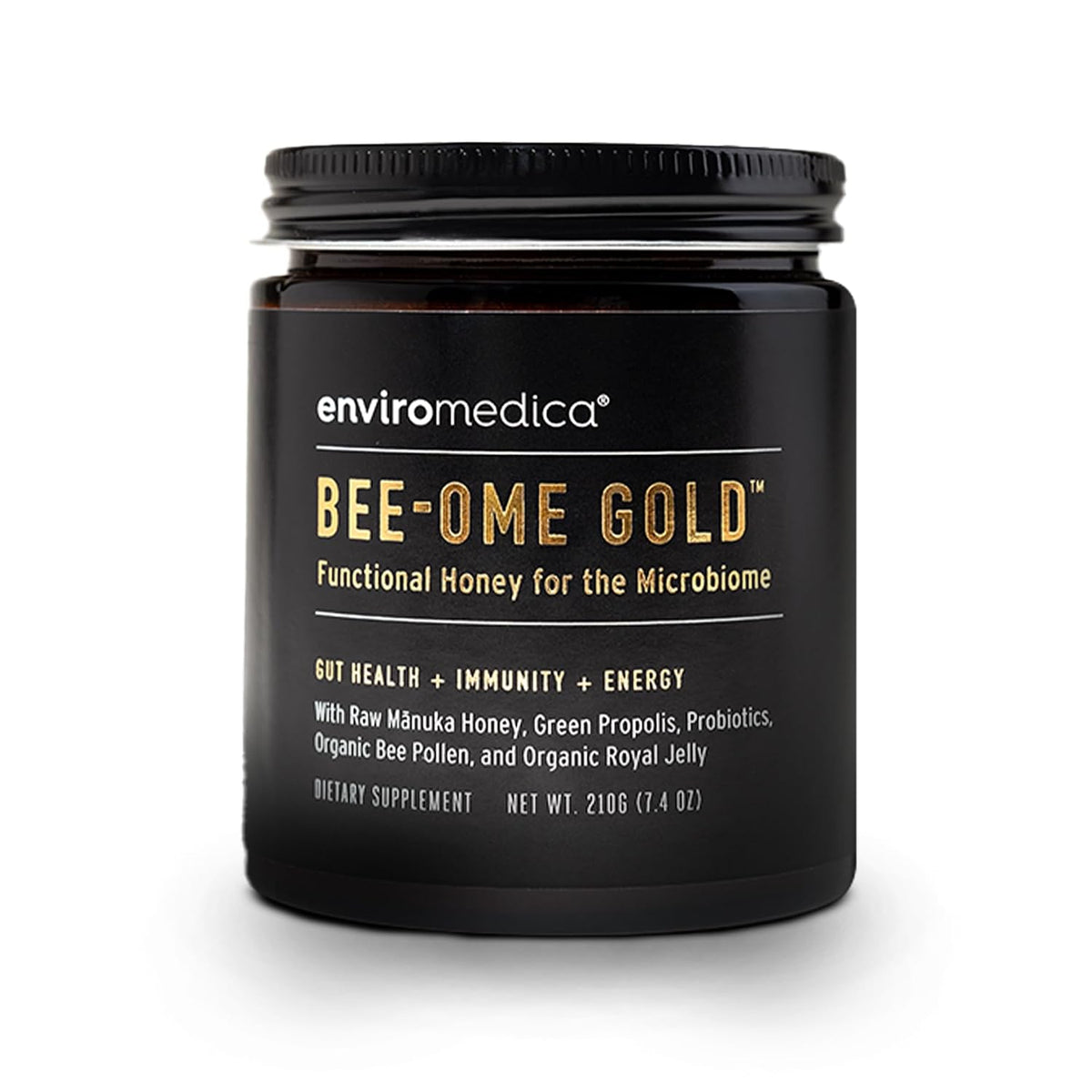 Bee-Ome Gold Raw Manuka Honey with Probiotics & Royal Jelly, 7.4oz | Unpasteurized raw Manuka honey with bee pollen & propolis. Functional superfood honey by Enviromedica. 7.4 oz.